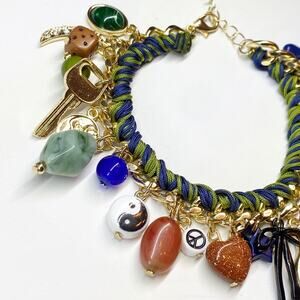 NEW Blue & Green Ribbon Gold Charm Bracelet